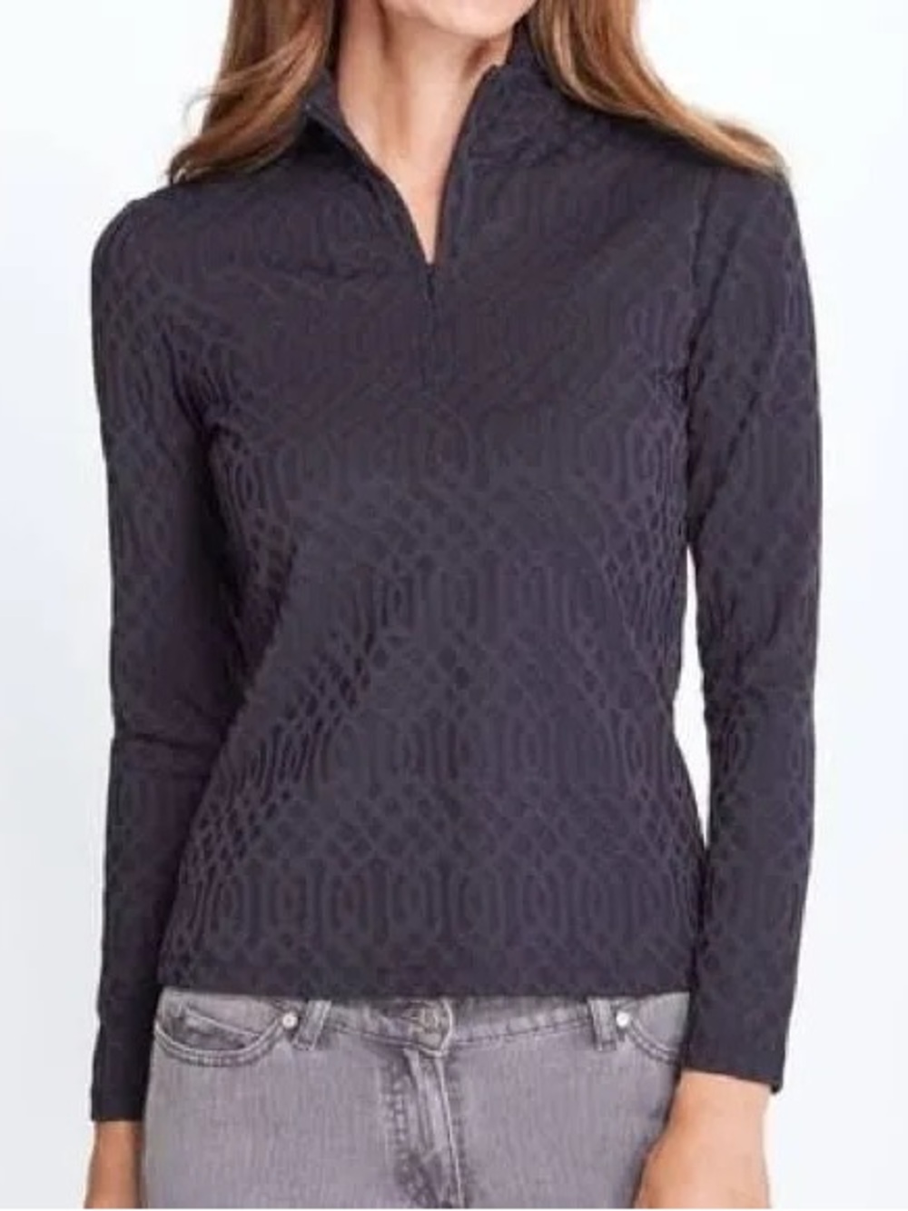 J. McLaughlin Bedford Black Elsie Jacquard Quarter-Zip Long Sleeve Top Size M